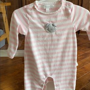 Albetta long sleeve stripe romper w/ bear appliqué